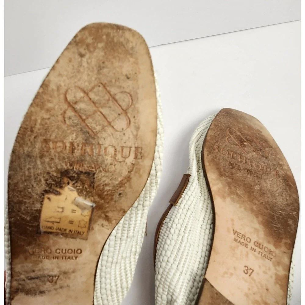 Sophique Milano Made In Italy Women's Riviera Raffia Leather Loafers Cream/Brown